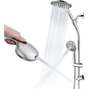 High Pressure Shower Head with Handheld Shower, 26" Adjustable Height Drill-Free Slide Bar, 3-Way Diverter for Easy Reach, Dual Shower Head Combo Set with 5ft Hose - Chrome
