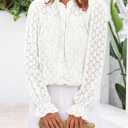 PRETTYGARDEN Lace Long Sleeve Shirts Casual Button Down Going Out Tops Hollow Out Eyelet Blouses 2026 Spring Fashion Clothing(White, Medium) 
