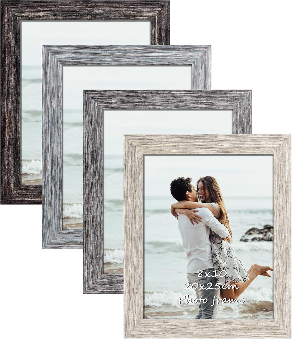 QUTREY 4 Multi Color 8x10 Picture Frames Set, Distressed Rustic 8 x 10 Photo Frames for 8 by 10 inch Pictures for Tabletop and Wall Collage