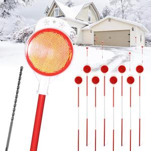 Driveway Markers Reflectors, 8-pack High Visibility Reflective Snow Stakes for Driveway Entrance, Easy Install Drill Bit, Double Sided Reflectors on Poles 48 inch, Yard Winter Stick for Snowplow, Road (Red & White)