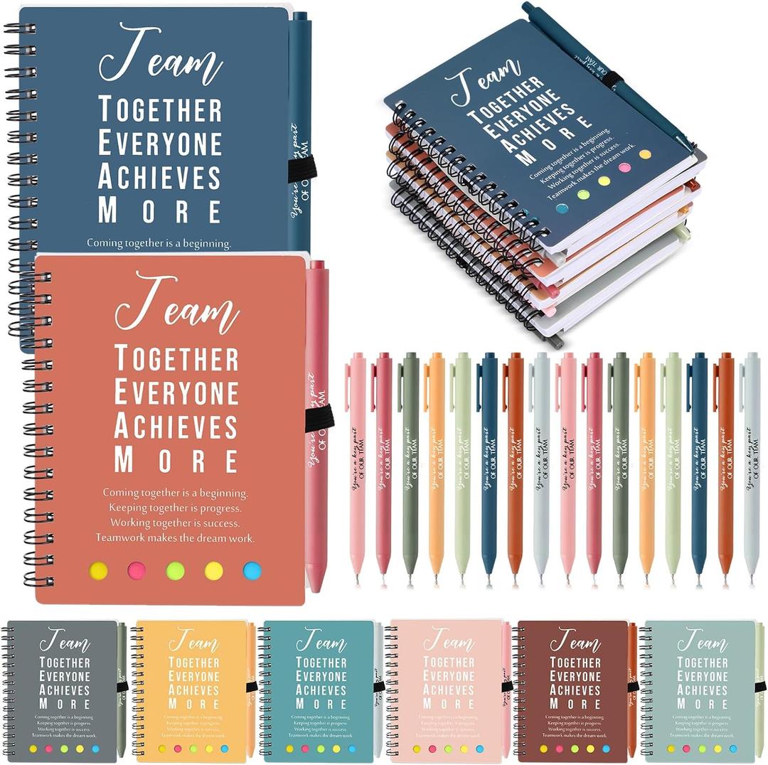 48 Pcs/24 Set Valentines Employee Appreciation Gift for Coworkers Staff Teacher Positive A6 Spiral Journal Notebook with Pen Office for Team Group(Bright Color, Team Together)