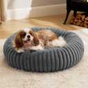 Bedsure ComfyFleece Donut Medium Dog Bed - Washable Faux Fur with Corduroy Fleece & Anti Slip Bottom, Round Pet Bed with Removable Cover, Warm Grey, 30x30x8 inches