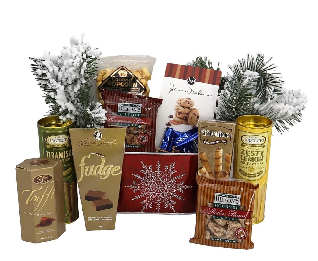 Gift Basket Village Christmas Elegance Gift Basket: Gourmet Wafers, Fudge, Popcorn, Pecan Candies, Cookies & Chocolates, Perfect Holiday Treat, 11x4x9, 2.19 lbs, Expiration Date:

07/17/2025