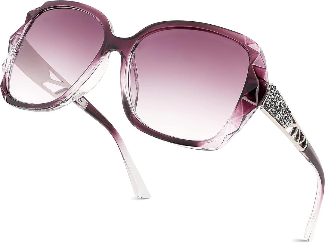 FEISEDY Women Square Reading Sunglasses Sparkling Composite Shiny Frame Sun Reader Glasses B2923 (Dark Rose Purple)