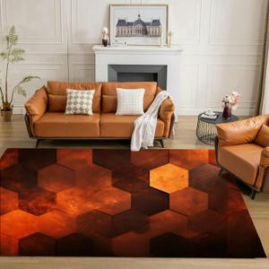 Fiery red Brown Burnt Orange Copper Black Abstract Geometric Shape Rug 5x7 Rug Area Rugs for Living Room Bedroom Aesthetic Dining Room Machine Washable Throw Rugs Carpet Indoor Non-Slip Floor Mat (4'10" x 6'8" (Rectangular), Multi3)