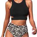 Zaful Women's Bikini Set High Waisted Twist Swimsuit Colorblock Halter Two Piece Bathing Suit M