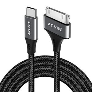 AGVEE 2 Pack 6.6ft USB-C to 30 Pin Cable Adapter for Old iPhone 4/4S iPad 1/2/3 iPod, Braided Metal Shell Type-C to 30Pin Adapter Charging Charger Data Cord, Dark Gray