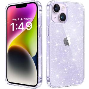 JJGoo Compatible with iPhone 14 Case, Bling Sparkle Soft TPU Anti-Scratch Shockproof Protective Phone Bumper, Women Girls Cute Slim Sparkly Phone Case for iPhone 14, Clear Glitter