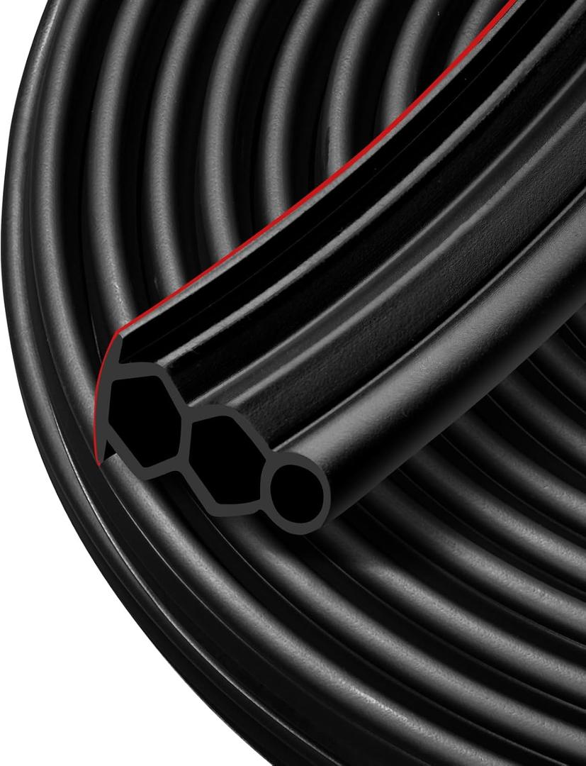 40 Feet Self-Adhesive Rubber Weather Stripping, Diamond-Shaped Extra Thick Rubber Door Weather Stripping Door Seal Strip for Door Frame Door Insulation Strip Waterproof Fits Big Gaps(Black)