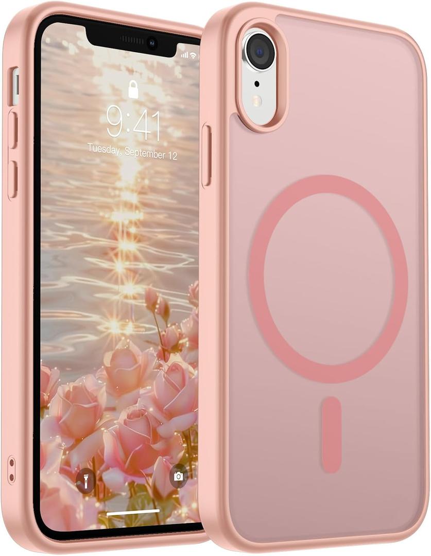 SUPFINE Magnetic for iPhone XR Phone Case(Compatible with MagSafe)(Military Grade Drop Protection) Slim Translucent Matte Shockproof with Anti-Fingerprint Phone Case,Pink