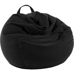 LPMOERA Stuffed Animal Storage Bean Bag Chair Cover (No Filler) For Kids and Adults.Pets: Dogs/Cats, Lazy Beds.Soft Premium Corduroy Stuffable Bean Bag For Organizing Children's Plush Toys or Memory Foam (Black, Cover Only)