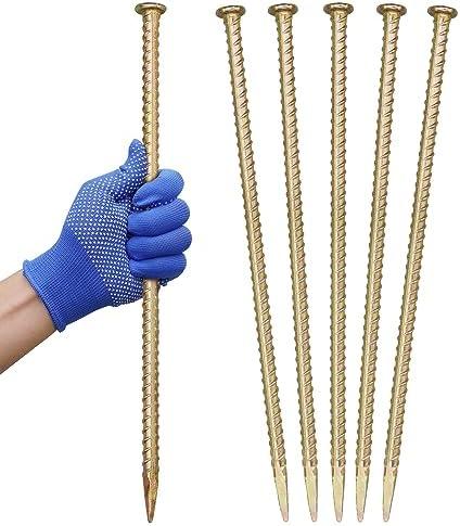 JPOIP 16 Inch Rebar Stakes - 1/2 Inch Diameter Galvanized Steel Ground Anchors - Heavy Duty Plant Support Garden Stake for Speed Bump, Wheel Stop, Tent (10 Pack)