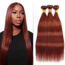 Auburn Bundles Human Hair Color 33 Straight Bundles 22 24 26 Inch Huxowax Brazilian Virgin Remy Hair Extensions Double Weft Soft and Silky Copper Brown Straight Bundle Hair Weave 300g
