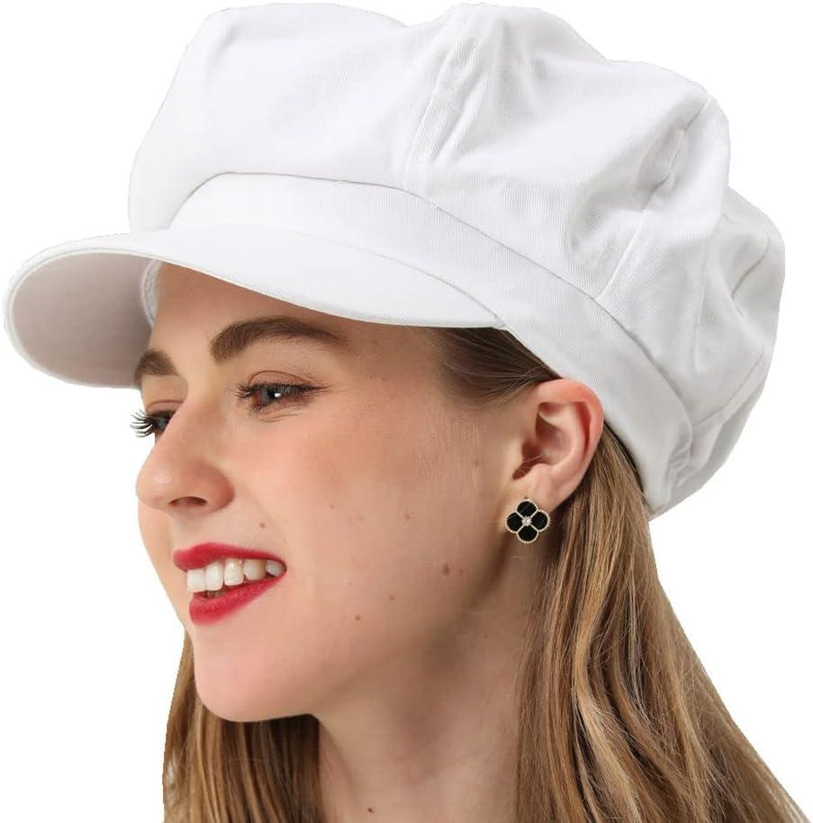 Womens Newsboy Cap Summer Beret Cap- 100% Cotton 8 Panels Vintage Cabbie Hat- Octagonal Visor Cap for Women Girls Ladies Gift (White)