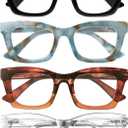 CCVOO 2.25 Reading Glasses for Women, Stylish Eyeglasses, Blue Light Readers for Women, Computer Eye Glasses, Cheaters (Black + Transparent + Marbel Mint Solid Color+ Half Leopard/Half Brown)