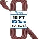 YOJOE 3-Outlets Flat Plug Indoor Extension Cord Outlet Extender, 3 Prong 10 ft 13A Power Strip, 16 Gauge Heavy Duty Brown Extension Cord, 16/3 SJTW, UL Listed