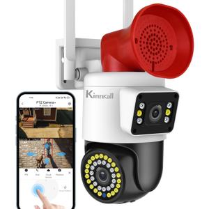 4MP Dual Lens Outdoor Security Camera with Night Vision & Floodlight, 355 Pan/Tilt Motion Tracking, 2.4GHz WiFi, SD/Cloud Storage, IP66 Waterproof, 2-Way Audio, Works with Mobile Apps & PC
