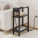TUTOTAK Narrow Side Table with Charging Station,Small End Table with USB Ports and Outlets, Skinny Sofa Table, Slim Nightstand, Living Room, Bed Room, Black TB01BK079, 3-Tier7.9"D x 15.8"W x 26"H