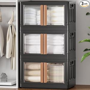 HAIXIN Storage Bins with 3 Lids - 19 Gal Stackable Organizer Box with Dual Opening Door Collapsible Closet Organization Plastic Black Storage Cabinet for Garage Laundry Room Camping, 3 Pack HAIXIN Storage Bins with 3 Lids - 19 Gal Stackable Organizer Box with Dual Opening Door Collapsible Closet Organization Plastic Black Storage Cabinet for Garage Laundry Room Camping, 3 Pack