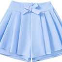 Girls Skort Pleated Skirt with Built-in Shorts, Elastic Waist,Bow Knot, Kids Skirt Light Blue 13-14 Years