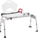 Drive Medical RTL12075 Adjustable Height Sliding Bathtub Transfer Bench Shower Chair with Armrests and Seatbelt, 300 Pound Weight Capacity, White