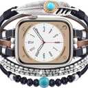 VISOOM Beaded Boho Bracelet CompatibleB For Apple Watch Bands Women 38/40/41/42mm(S10 11),Posh Multilayer Fashion Handmade Leather Wrap For iPhone iWatch Apple Watch Series 10 9 8 SE 7 6 5 4 3 2 1