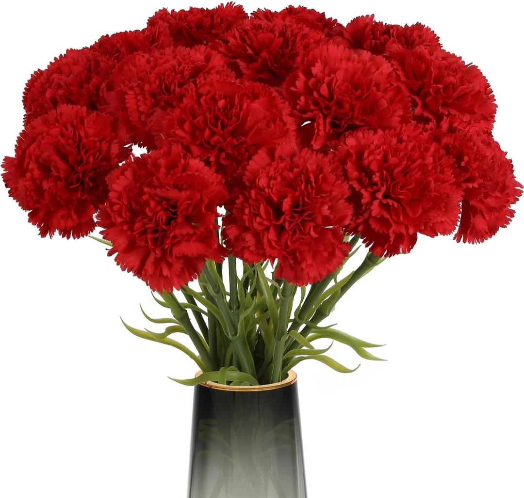 15PCS Red Carnation Artificial Flowers 20.47" Long Stems Fake Carnation Silk Flowers Bulk for Wedding Flower Arrangements Table Centerpieces Bridal Bouquets Home Party Decor (Red)