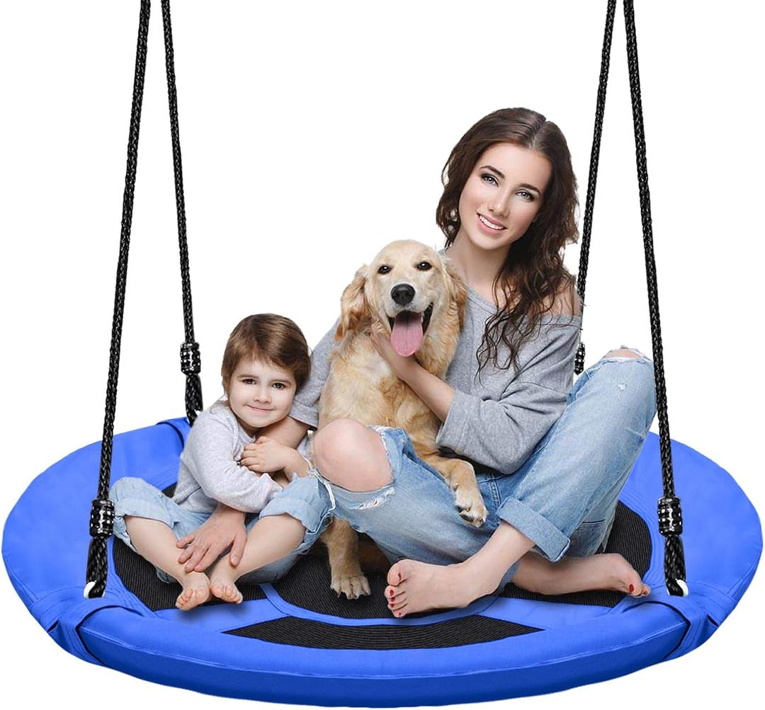 40 Inch Blue Saucer Tree Swing Set for Kids Adults 500lb Weight Capacity Waterproof Flying Swing Seat Outdoor Playground, Backyard