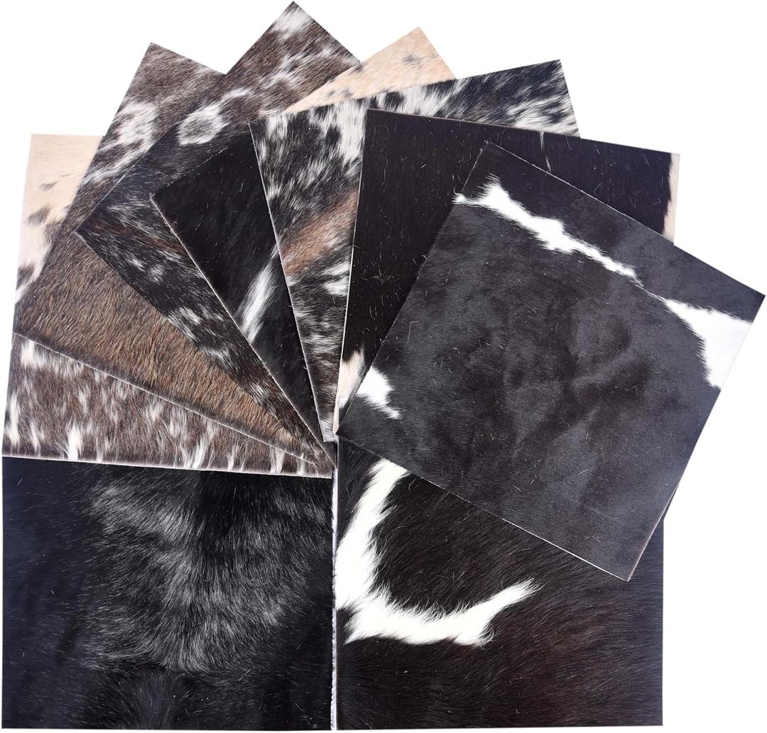 Natural Cowhide Leather Squares, Mixed Colors Hair-On Hide, 6 * 6 Inch, Pack of 10 (Black (12 x 12))