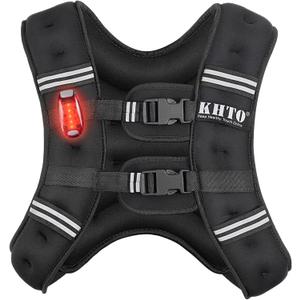 KHTO Weighted Vest Woman Men 15lbs Weight Vest with Warning Light Reflective Strip for Workout, Strength Training, Running (Black)