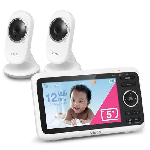 VTech [Upgraded] VM350-2 Baby Monitor, 5" Screen,2 Cameras,1000ft Range, Night Vision, 2-Way Audio, Lullabies, Secure Transmission No WiFi