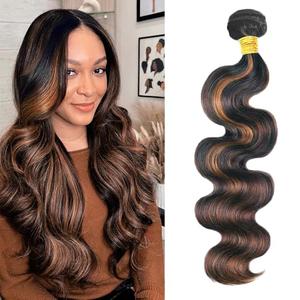 1B30 Highlight Human Hair Bundles Body Wave Light Brown Ombre Bundle Quick Weave Wet and Wavy Unprocessed Native Virgin Raw Trippy Hair Extensions 1 Bundle 24 Inch Double Weft for Black Woman