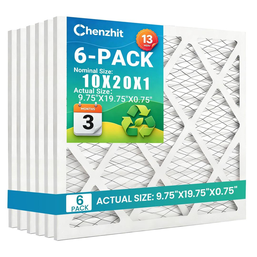 (6 Pack) 17x20x1 Air Filter, MPR 1900 & FPR 10, MERV 13 Pleated Air Filter (Actual Size:16 3/4x19 3/4x3/4 inch)