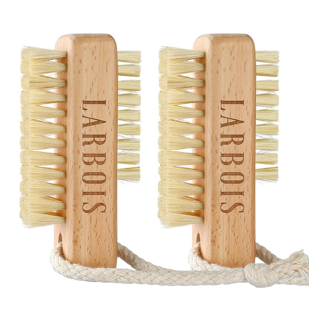 Nail Brush for Cleaning Fingernails, 2Pack Wooden Nail Brushes Fingernail Brush for Cleaning Nail Scrub Brush Two-Sided with Hanging Rope (Beechwood) (Natural)