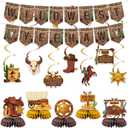 Western Party Decorations Wild West Yee Haw Banner Western Table Centerpiece Ceiling Streamers Hanging Swirls Cowboy Themed Birthday Party Supplies (Brown)