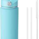 Fimibuke Kids Insulated Water Bottle, 18oz BPA FREE 18/8 Stainless Steel Kids Cup with Straw Travel Tumbler Double Wall Vacuum Leak Proof Toddler Water Bottle for School Boys Girls(1 Pack, Sky)