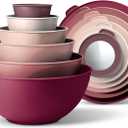 COOK WITH COLOR Mixing Bowls with Lids - 12 Piece Plastic Nesting Bowls Set includes 6 Prep Bowls and 6 Lids, Microwave Safe Mixing Bowl Set, Rose TPR Lid