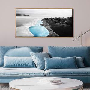 YCPRIMER Blue Beach Wall Art - Large Framed Canvas Coastal Decor Ocean Landscape Painting,Moden Seaside Picture for Living Room,Bathroom,Bedroom Artwork Wall Decoration Size 2448Inch (24L" x 48W")