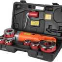 Electric Pipe Threader, Upgraded Pipe Threading Machine Uses Pure Copper Motor, Portable Handheld NPT Threader Kit with 6 HSS Dies 1/2"-2"