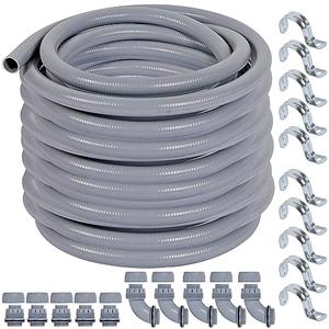 Neorexon Liquid-Tight Conduit 3/4 150ft, Electrical Conduit w/UL Certification, Flexible Conduit with 5 Straight and 5 90-Degree Conduit Connector Fittings Gray