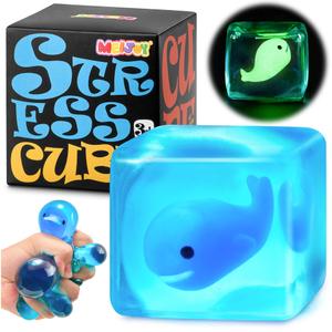 Stress Cube Squishy Fidget Toys Kids Adults - Glow in The Dark Whale Squish Toy Sensory Toys for Kids with Autism Stress Balls for Kids Squeeze Toys for Anxiety Stress Relief Easter Basket Stuffers