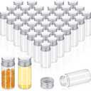 100 Pcs Small Clear Vials Spice Mini Jars with Lids Mini Glass Bottles with Screw Aluminum Metal Caps Tiny Jars Sample Containers for Powder Cream Cosmetic Jewelry Wedding(10 ml,Silver Caps)