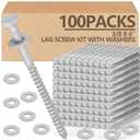 Tandefio 100 Pack 3/8 x 6'' Lag Bolts Screw Kit with Washers Hot Dip Galvanized Hex Lag Bolts Heavy Duty Wood Screws for Wood Decks Fences