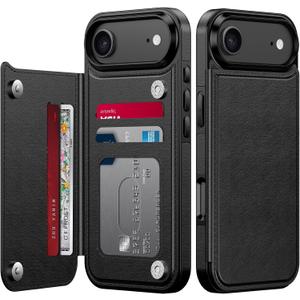 LETO for iPhone Air Wallet Case with Card Holder - Flip Folio Leather Kickstand - Fashionable Designs - Shockproof Protective Phone Cover for iPhone 17 Air Women and Girls - Black