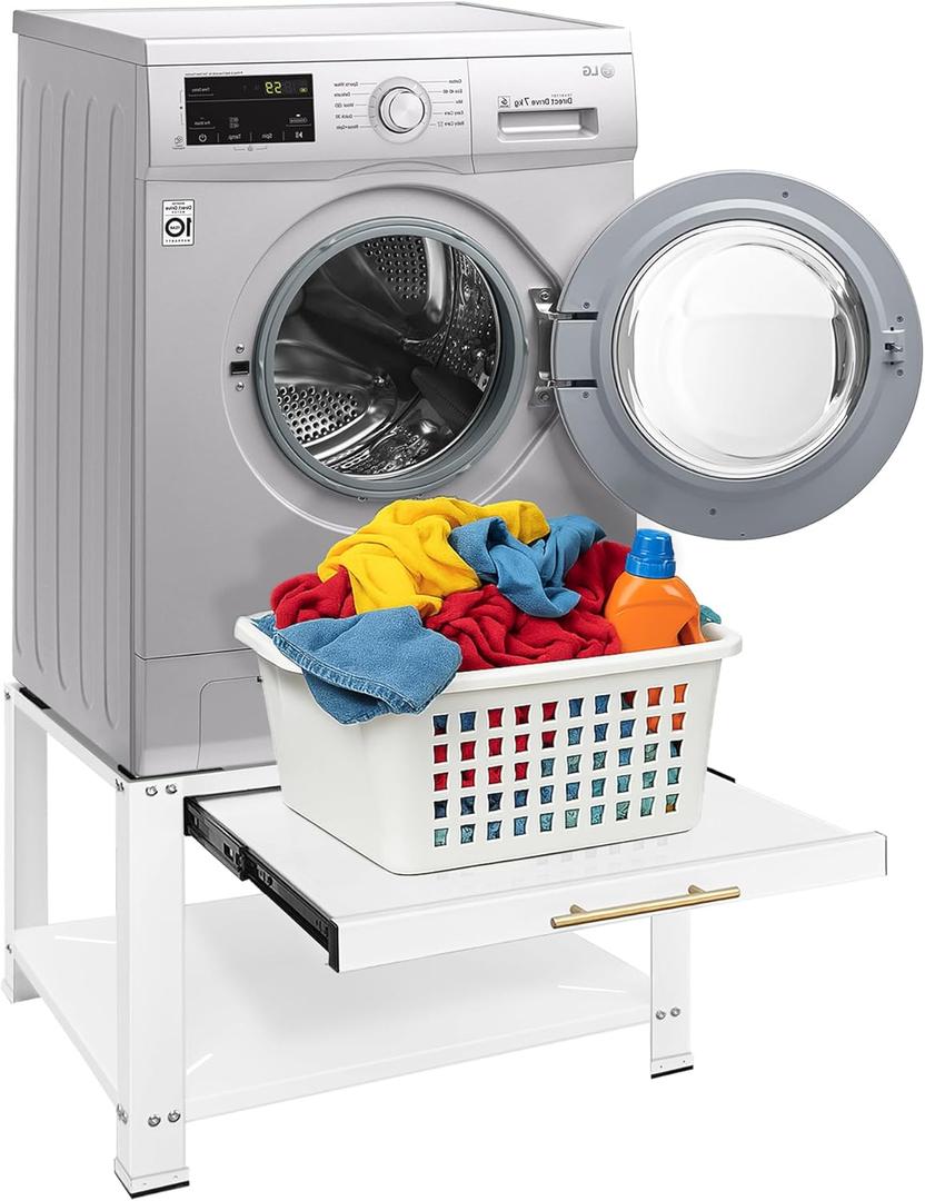 Royxen Washer and Dryer Pedestals with Drawer, Washer Dryer Stand 29" x 29" x 19.5" , Heavy Duty Laundry Pedestal Base for Washer and Dryer, 790 lbs Capacity, White