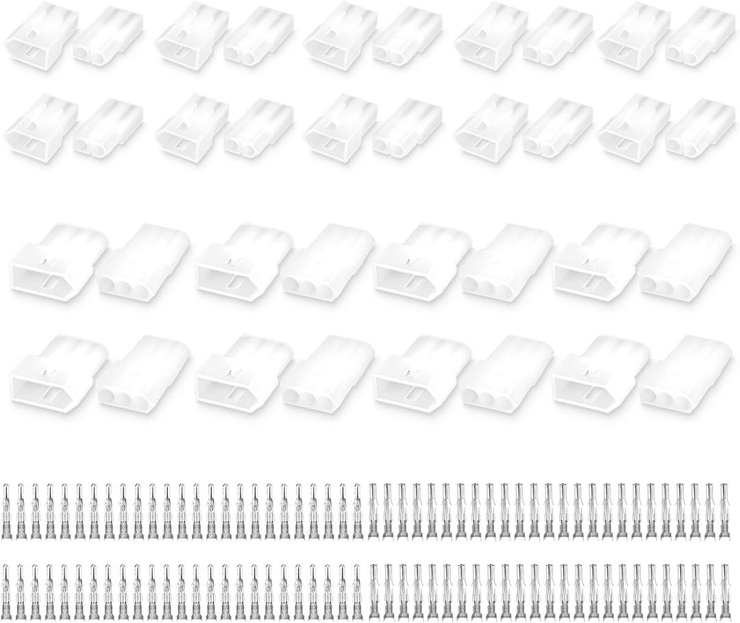 JRready ST6473 .093" Pin Connectors Kit 2 3 Pin Wire Housing Connector 50pairs 14-20AWG Matched Crimp Terminals Pin Socket Standard Molex 5.03mm Pitch Connector