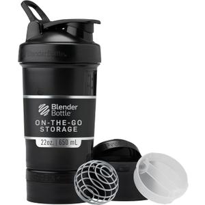 BlenderBottle Shaker Bottle with Pill Organizer and Storage for Protein Powder, Classic V2 ProStak System, 22-Ounce, Midnight Black