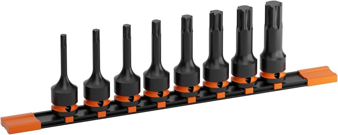8-Piece 1/2 Drive Impact Torx Bit Socket Set, T30 T40 T45 T50 T55 T60 T70 T80, Cr-Mo Steel with Locking Pin Hole & Storage Case, Professional Grade for Automotive & Machinery Repair