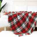 LALIFIT Plaid Throw Blanket with Fringes Green Red Christmas Home Decor Blankets Super Soft Cashmere Blanket for Couch Sofa Farmhouse Halloween etc 50" x 60" Inches (Xmas)
