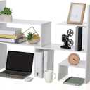 Expandable Dorm Desk Dutch Adjustable Desktop Bookshelf Wooden Desktop Storage Organizer Bookcase Cubby Book Rack for College Dorm Home Office Furniture(White)